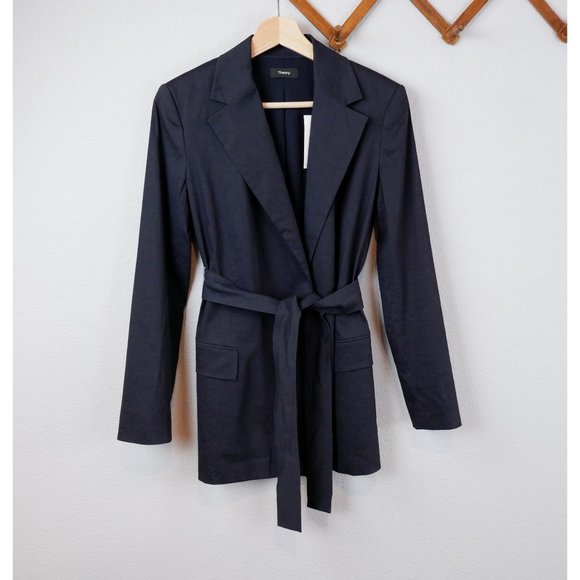 NEW Theory Womens Concord Eco Crunch Wash Linen Blend Belt Blazer, size 2 - Picture 16 of 16